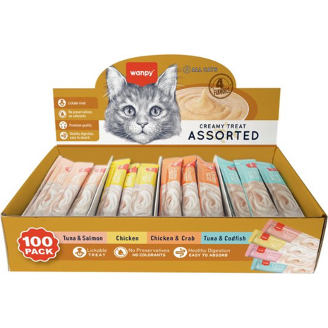 Wanpy - Creamy Lickable Treats - 4 flavors - Value box 100 pieces
