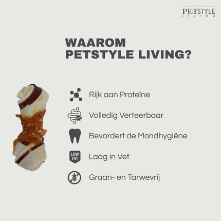 Petstyle Living - Geknoopte Botten met Kip & Rund Meerkleurig 7.5cm - 25 Stuks