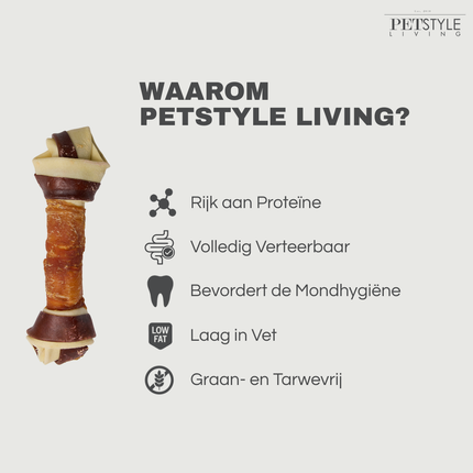Petstyle Living - Geknoopte Botten  met Kip & Rund Meerkleurig 21cm - 6 Stuks