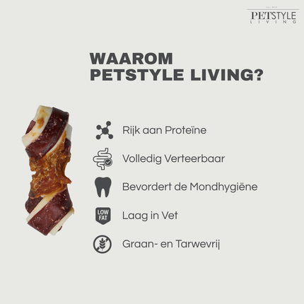 Petstyle Living - Geknoopte Botten met Kip & Rund Meerkleurig 11cm - 20 Stuks