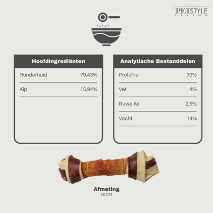 Petstyle Living - Geknoopte Botten  met Kip & Rund Meerkleurig 21cm - 6 Stuks