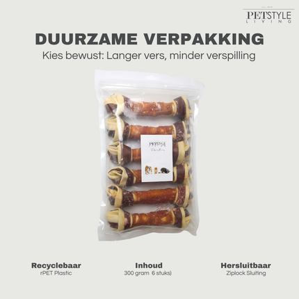 Petstyle Living - Geknoopte Botten  met Kip & Rund Meerkleurig 21cm - 6 Stuks