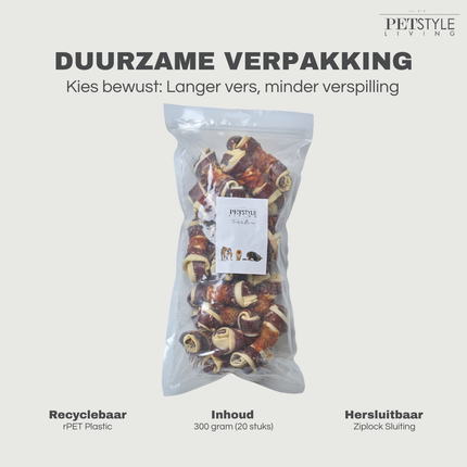 Petstyle Living - Geknoopte Botten met Kip & Rund Meerkleurig 11cm - 20 Stuks