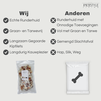 Petstyle Living - Geknotete Knochen mit Huhn & Rind, mehrfarbig, 7,5 cm - 25 Stück