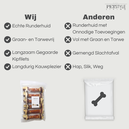 Petstyle Living - Geknoopte Botten  met Kip & Rund Meerkleurig 21cm - 6 Stuks
