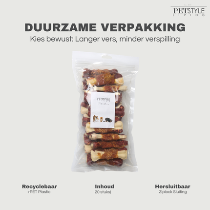Petstyle Living - Geperste Botten met Kip & Rund Meerkleurig 10cm - 20 Stuks
