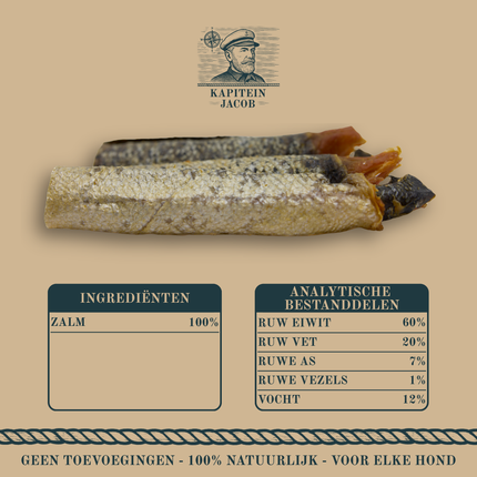Kapitein Jacob - Gedroogde zalmhuiden met vlees - 300 gram