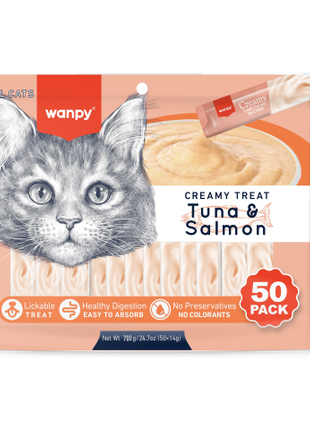 Wanpy – Cremige Leckerbissen zum Naschen – Thunfisch & Lachs – 50 Stück