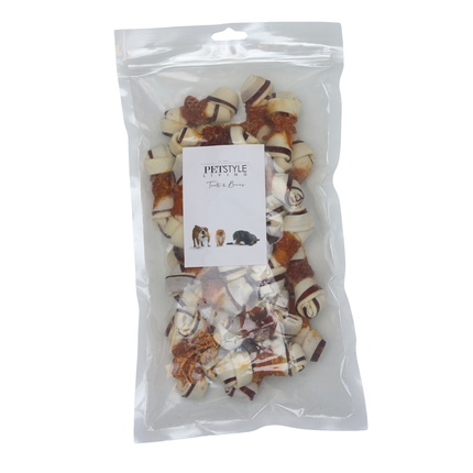 Petstyle Living - Geknoopte Botten met Kip & Rund Meerkleurig 7.5cm - 25 Stuks