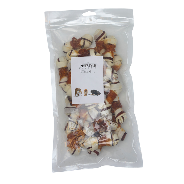 Petstyle Living - Geknoopte Botten met Kip & Rund Meerkleurig 7.5cm - 25 Stuks