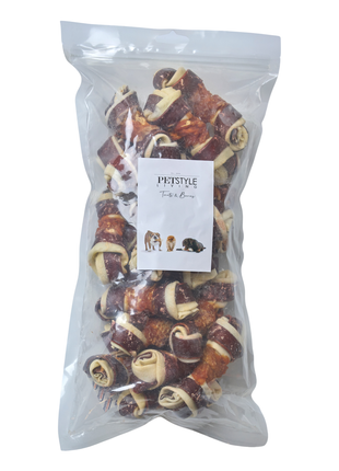 Petstyle Living - Os noués multicolores au poulet et au bœuf, 11 cm - 20 pièces