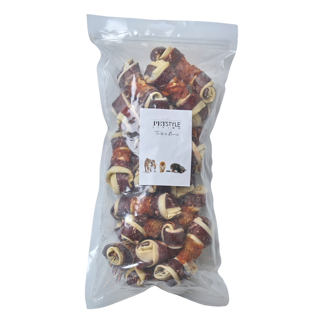 Petstyle Living - Geknoopte Botten met Kip & Rund Meerkleurig 11cm - 20 Stuks
