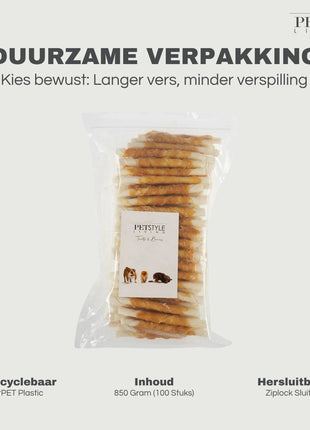 Petstyle Living - Gedraaide Sticks met Kip 12.5cm - 100 Stuks