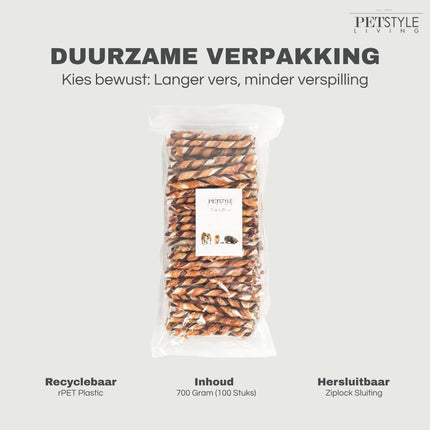 Petstyle Living - Gedraaide Sticks Meerkleurig met Kip & Rund 12.5cm - 100 Stuks