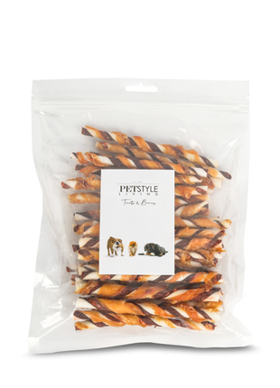 Petstyle Living - Gedraaide Sticks Meerkleurig met Kip & Rund 12.5cm - 30 Stuks