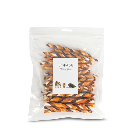 Petstyle Living - Twisted Sticks Multi-colored with Chicken & Beef 12.5cm - 30 Pieces