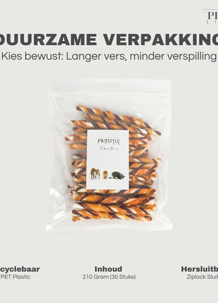 Petstyle Living - Gedraaide Sticks Meerkleurig met Kip & Rund 12.5cm - 30 Stuks