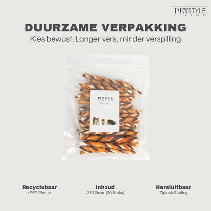 Petstyle Living - Gedraaide Sticks Meerkleurig met Kip & Rund 12.5cm - 30 Stuks