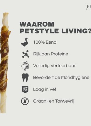 Petstyle Living - Kaustangen mit Ente 12,5 cm - 30 Stück
