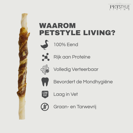 Petstyle Living - Gedraaide Sticks met Eend 12.5cm - 30 Stuks