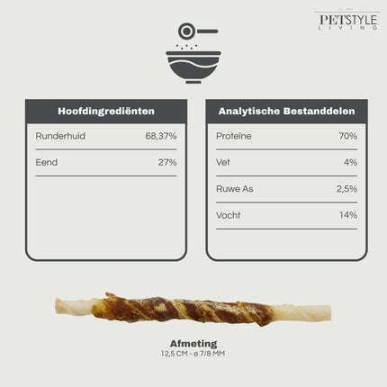 Petstyle Living - Gedraaide Sticks met Eend 12.5cm - 30 Stuks