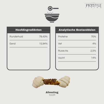 Petstyle Living - Geknoopte Botten met Eend 7.5cm - 25 Stuks