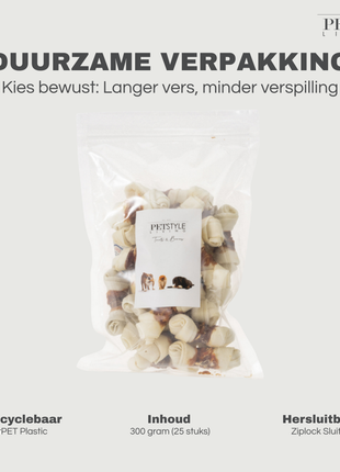 Petstyle Living - Knotted Bones with Duck 7.5cm - 25 Pieces