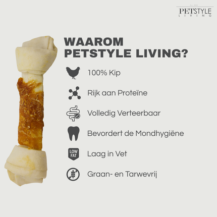 Petstyle Living - Geknoopte Botten met Kip 11cm - 20 Stuks