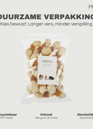 Petstyle Living - Knotted Bones with Chicken 11cm - 20 Pieces
