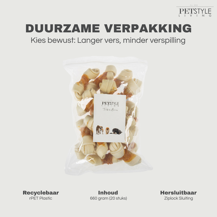 Petstyle Living - Geknoopte Botten met Kip 11cm - 20 Stuks