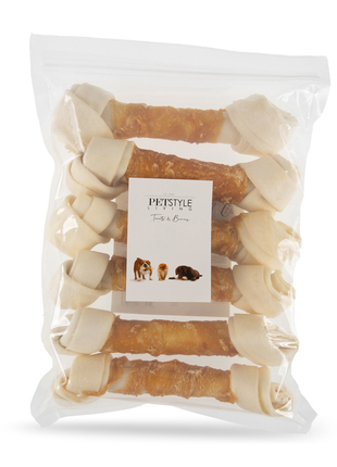 Petstyle Living - Geknoopte Botten met Kip 21cm - 6 Stuks