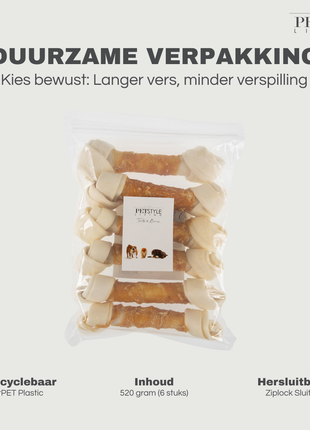 Petstyle Living - Geknoopte Botten met Kip 21cm - 6 Stuks