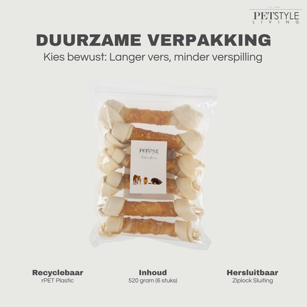 Petstyle Living - Geknoopte Botten met Kip 21cm - 6 Stuks