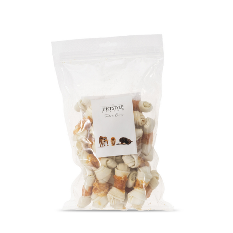 Petstyle Living - Knotted Bones with Chicken 7.5cm - 25 Pieces