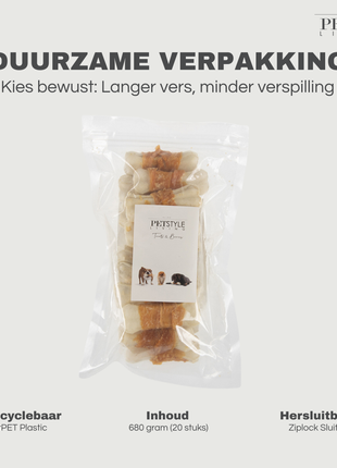 Petstyle Living - Gepresste Knochen mit Hühnchen 10 cm - 20 Stück