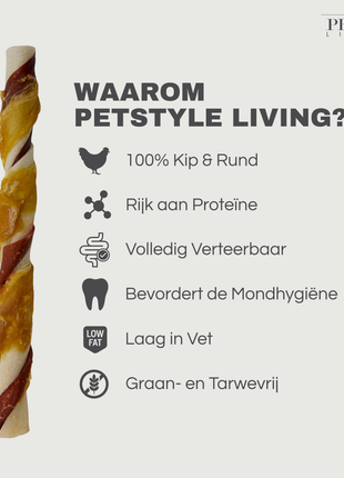 Petstyle Living - Kauwstaven Meerkleurig met Kip & Rund 20cm - 20 Stuks