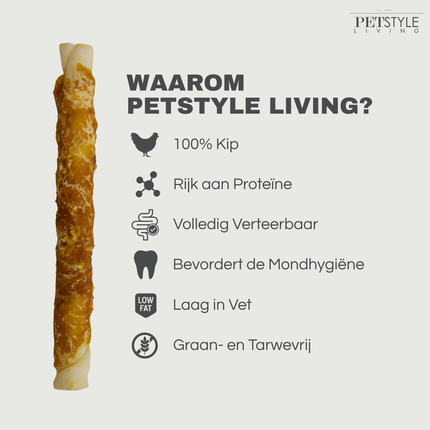 Petstyle Living - Kauwstaven met Kip 20cm - 20 Stuks