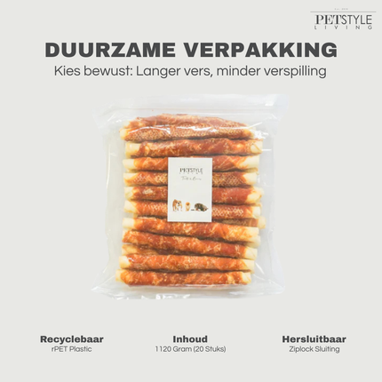 Petstyle Living - Kauwstaven met Kip 20cm - 20 Stuks