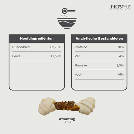 Petstyle Living - Geknoopte Botten met Eend 11cm - 20 Stuks