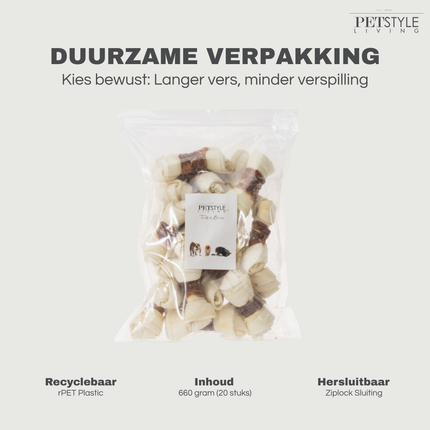 Petstyle Living - Geknoopte Botten met Eend 11cm - 20 Stuks